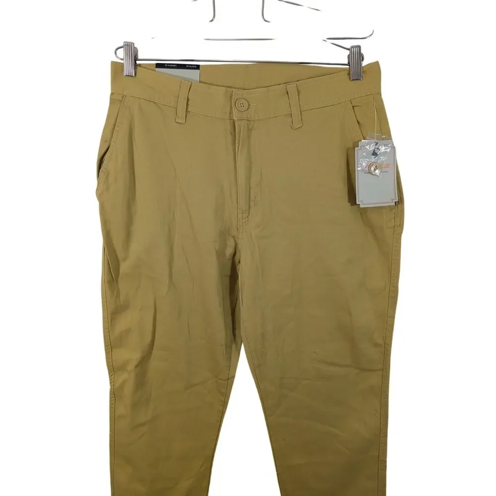 NWT! HALLSTATT/KOHL'S! PALE MUSTARD COTTON HIGH WAIST RELAXED PANTS! SZ 32 X 32